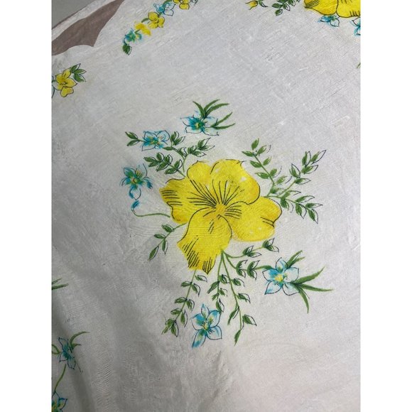 Vintage Floral Rectangle Silk Scarf Light Neck Wrap Oblong White Yellow Taupe - Picture 3 of 4